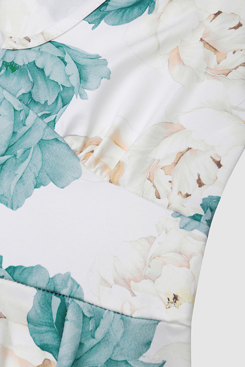 Floral Print Ruffle V Neck Maxi Dress
