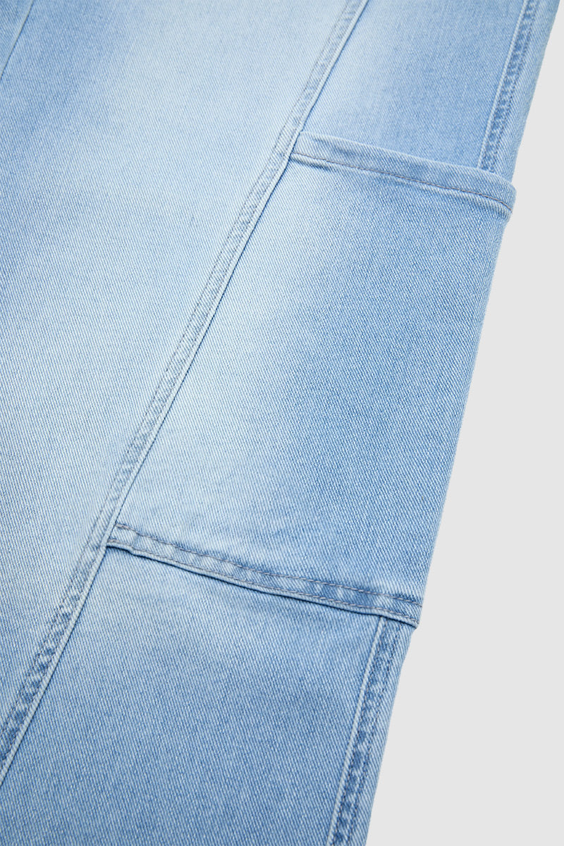 Wash Patch Pocket Stitch Detail Mid Waist Wide Leg Jeans Without Belt