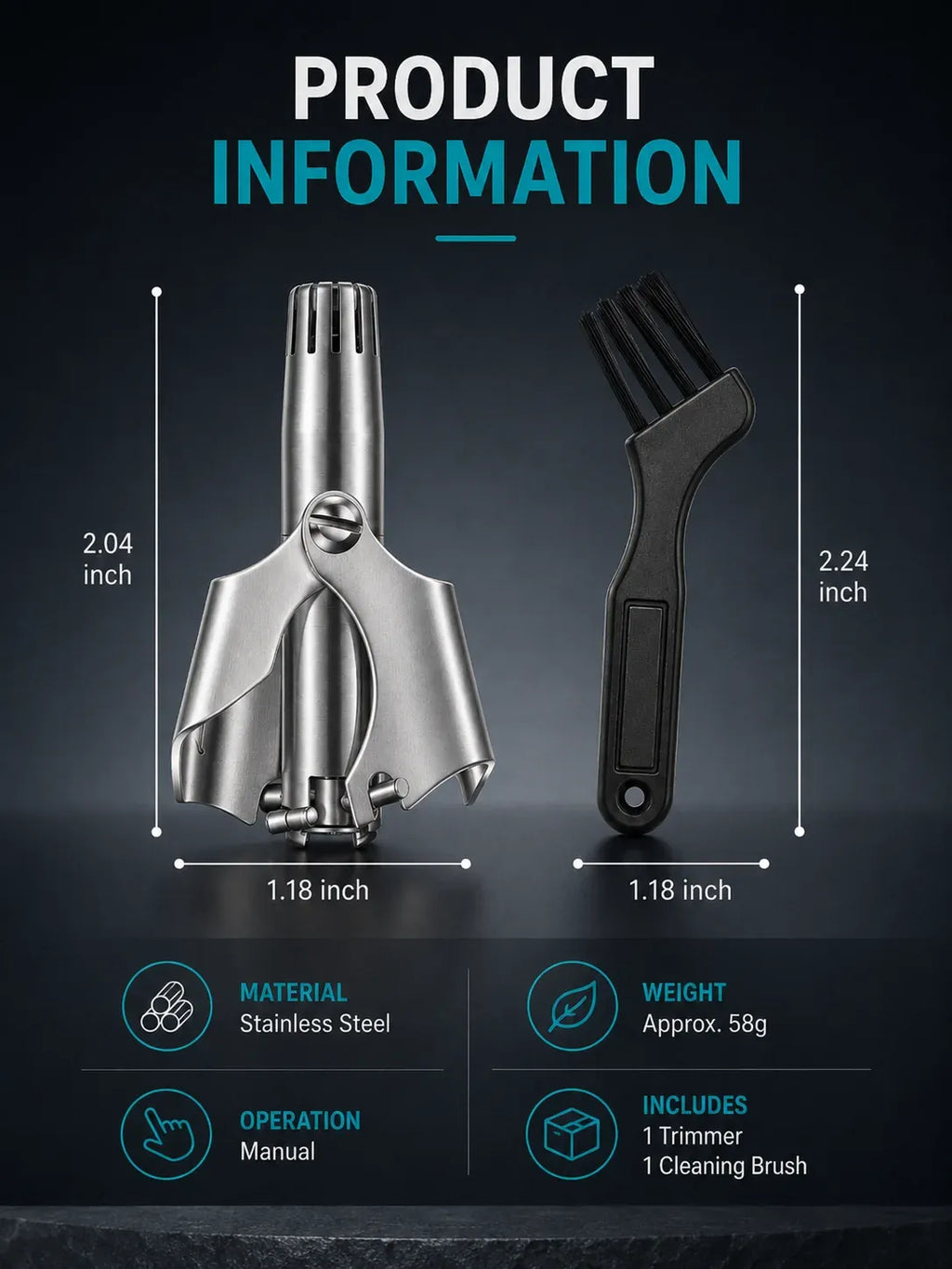 Manual Nose Hair Trimmer – Stainless Steel 360° Trimmer, Waterproof & No Battery Required
