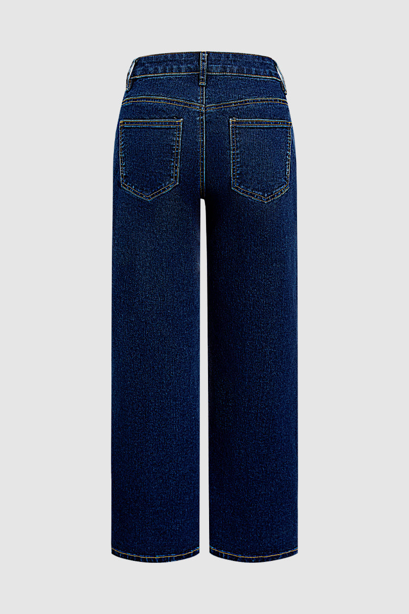 Wash Studded Mid Waist Straight Leg Jeans Without Belt