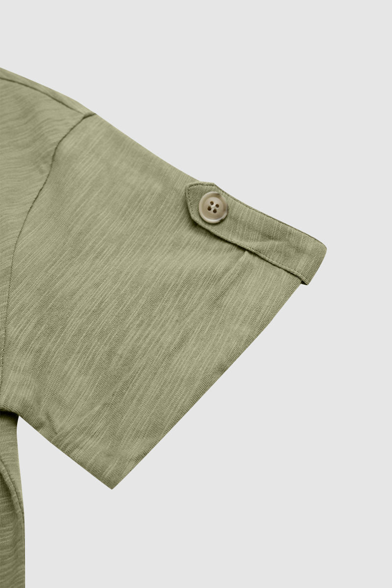 Button Decor Pocket Front V Neck Short Sleeve T-Shirt