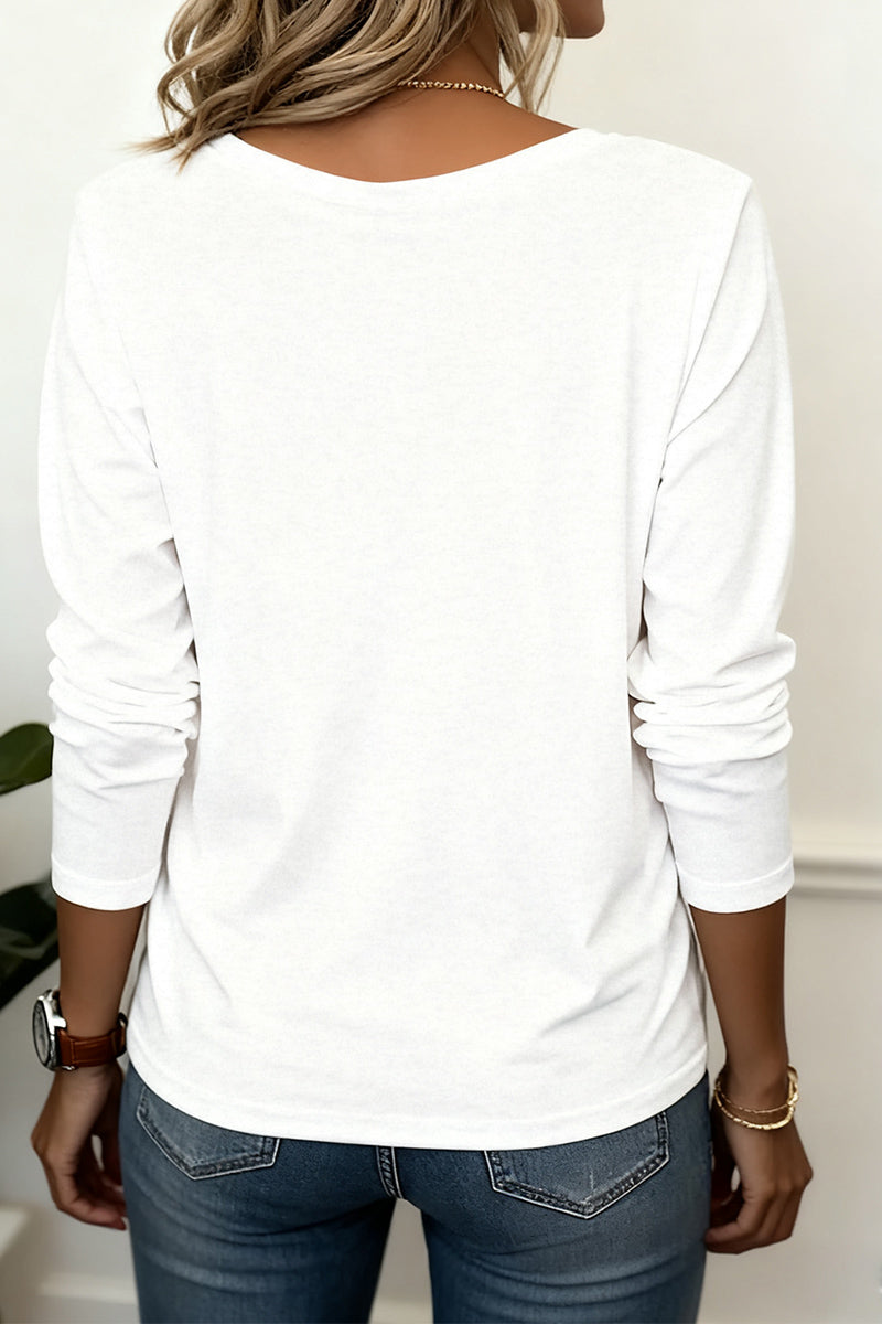 Solid V Neck Long Sleeve T-Shirt