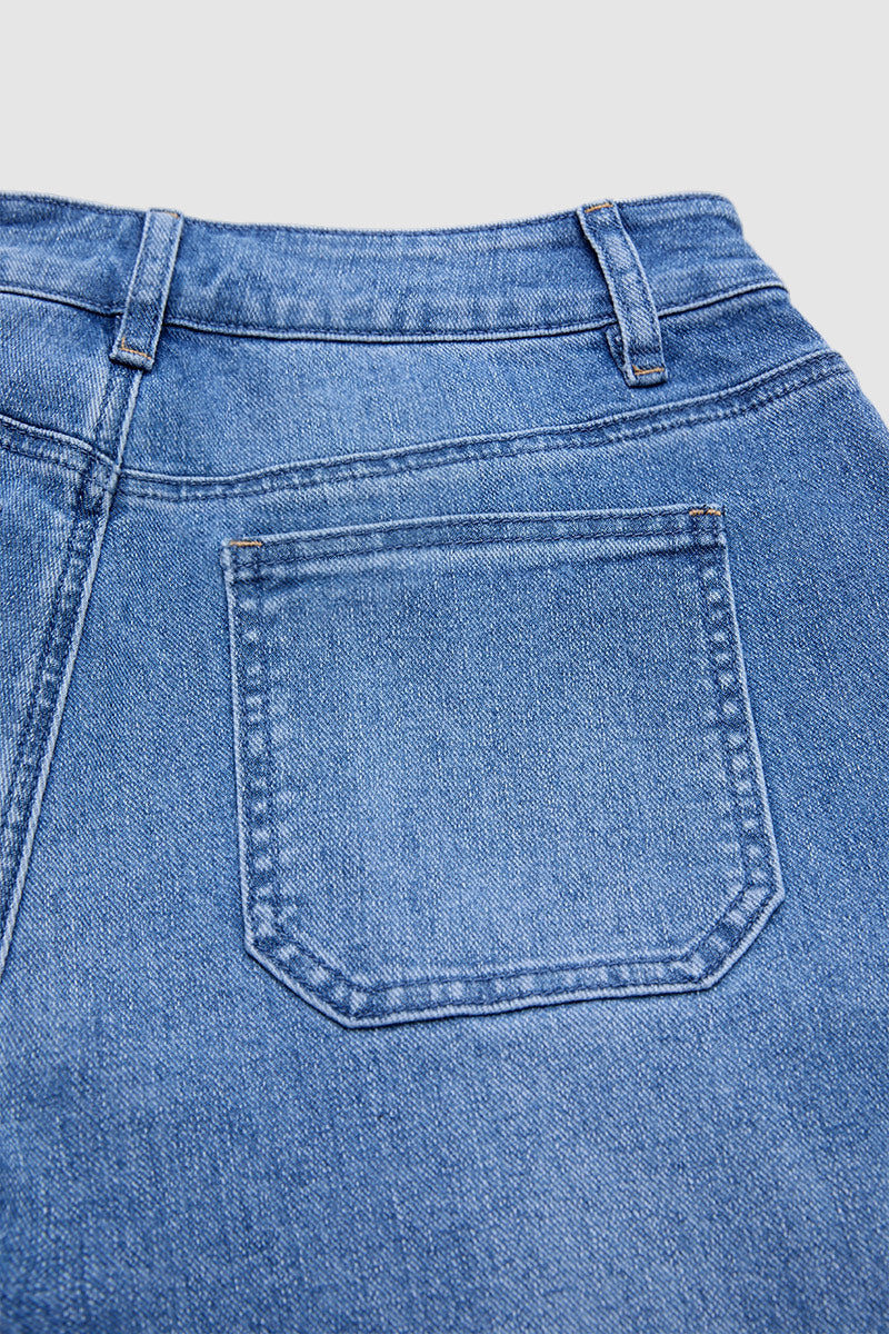 Flap Pocket Ruched Drawstring Mid Waist Balloon Leg Crop Jeans