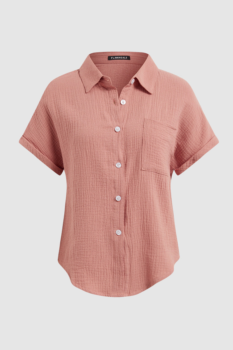 Solid Patch Pocket Roll Sleeve Shirt