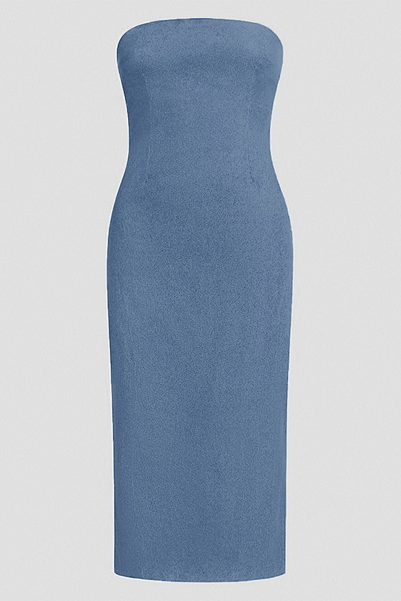 Zip Back Split Hem Strapless Maxi Dress