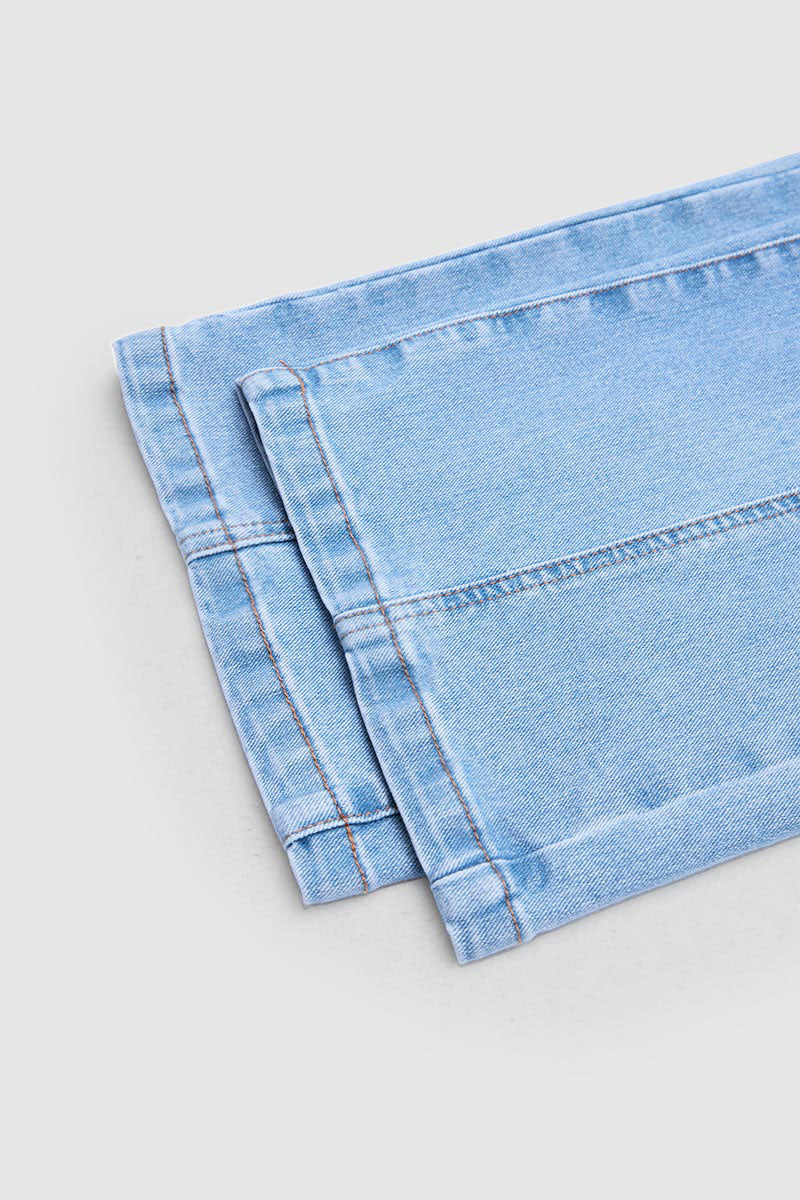 Wash Asymmetrical Stitch Detail Mid Waist Straight Leg Jeans