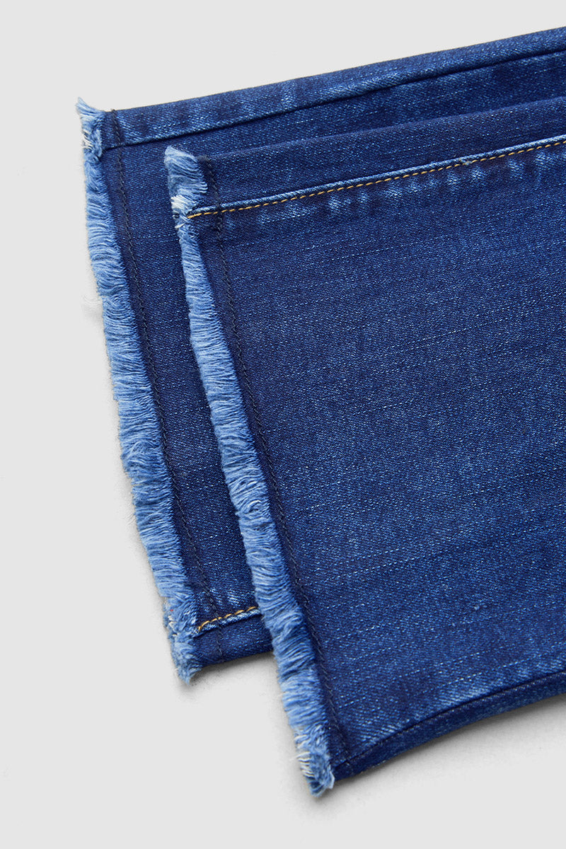 Wash Raw Hem V Cut Pocket Mid Rise Bootcut Jeans