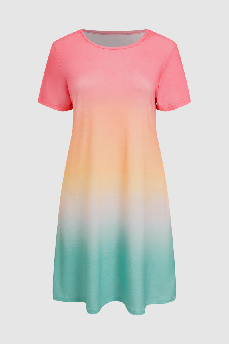 Ombre Round Neck Short Sleeve Short Tee Dress