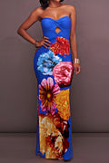 Floral Print Twist Hollow Out Split Maxi Dress