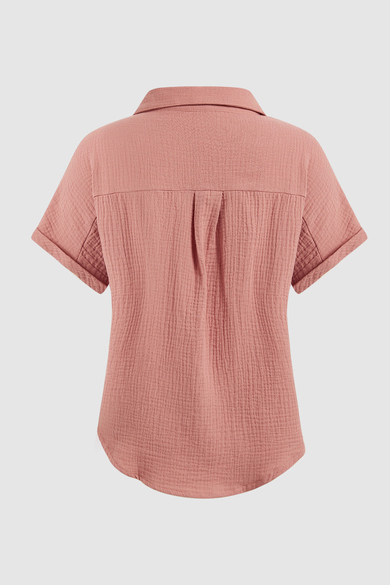 Solid Patch Pocket Roll Sleeve Shirt