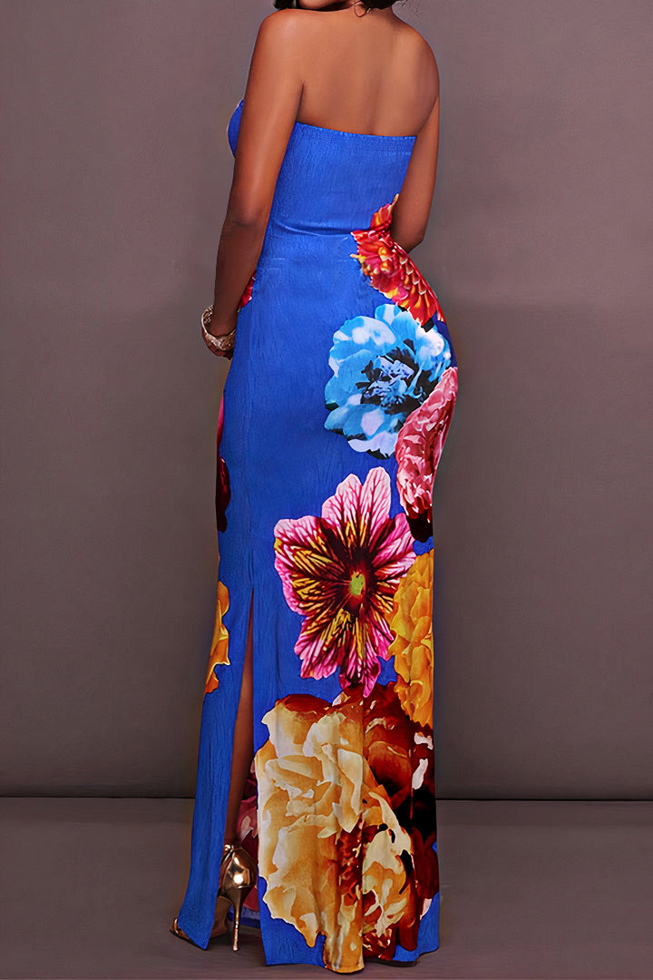 Floral Print Twist Hollow Out Split Maxi Dress