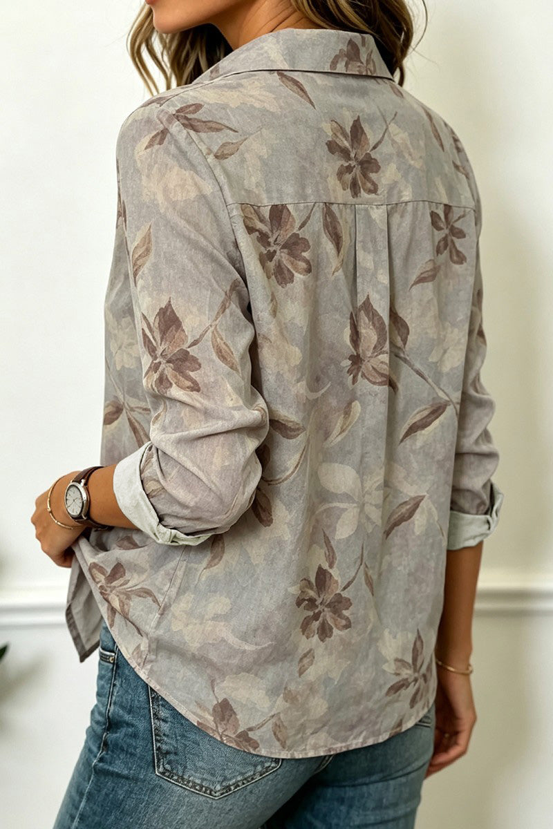 Floral Print Button Up Collar Long Sleeve Shirt