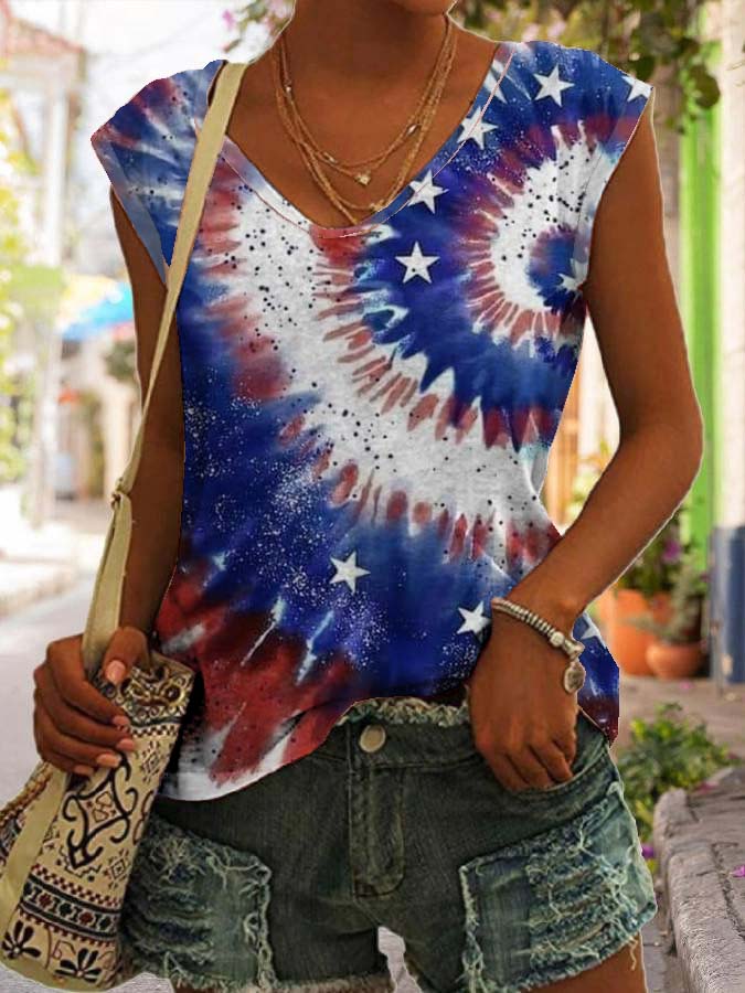 American Flag Print V Neck Tank Top
