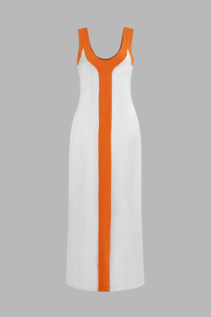 Two Tone Plunging Neck Split Maxi Dress
