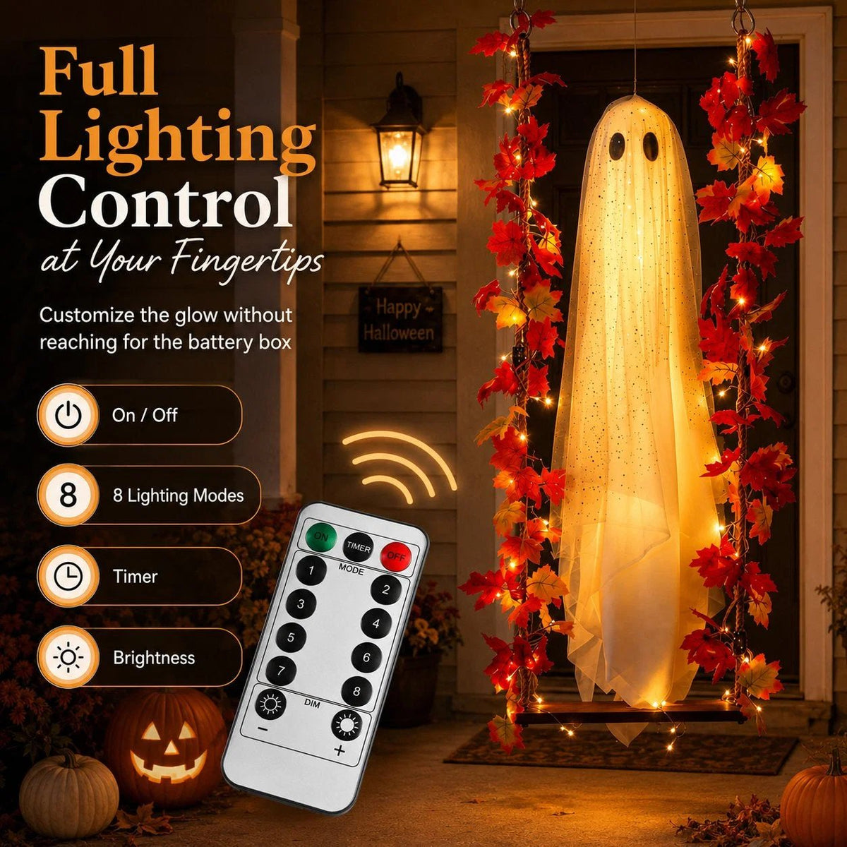 👻Free Shipping🍁Light-Up Maple Ghost Swing Halloween Decoration