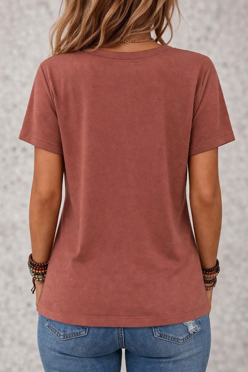 Solid V Neck Short Sleeve T-Shirt