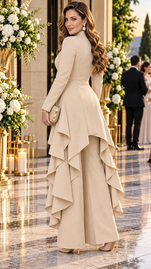 Asymmetric Tailcoat Jacket & Wide-Leg Pants Set