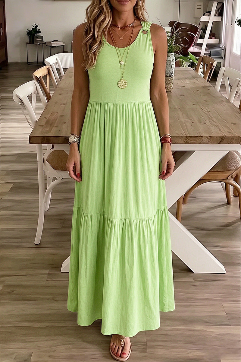 Solid Ring Linked Ruffle Hem Maxi Tank Dress