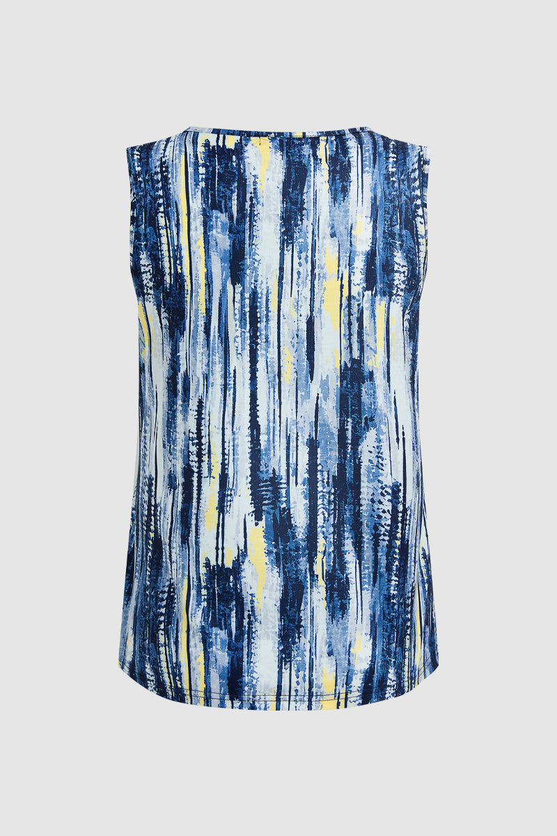 Allover Print Ring Linked Hollow Out V Neck Tank Top