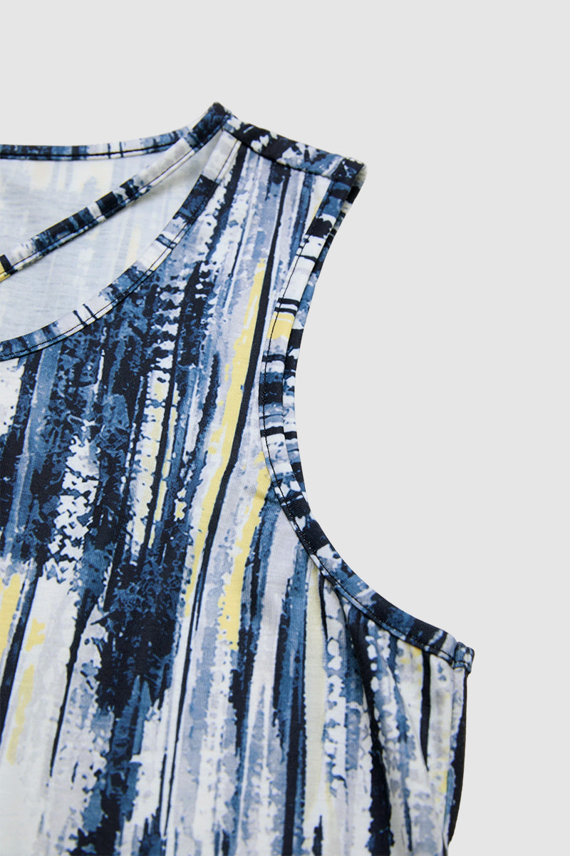 Allover Print Ring Linked Hollow Out V Neck Tank Top