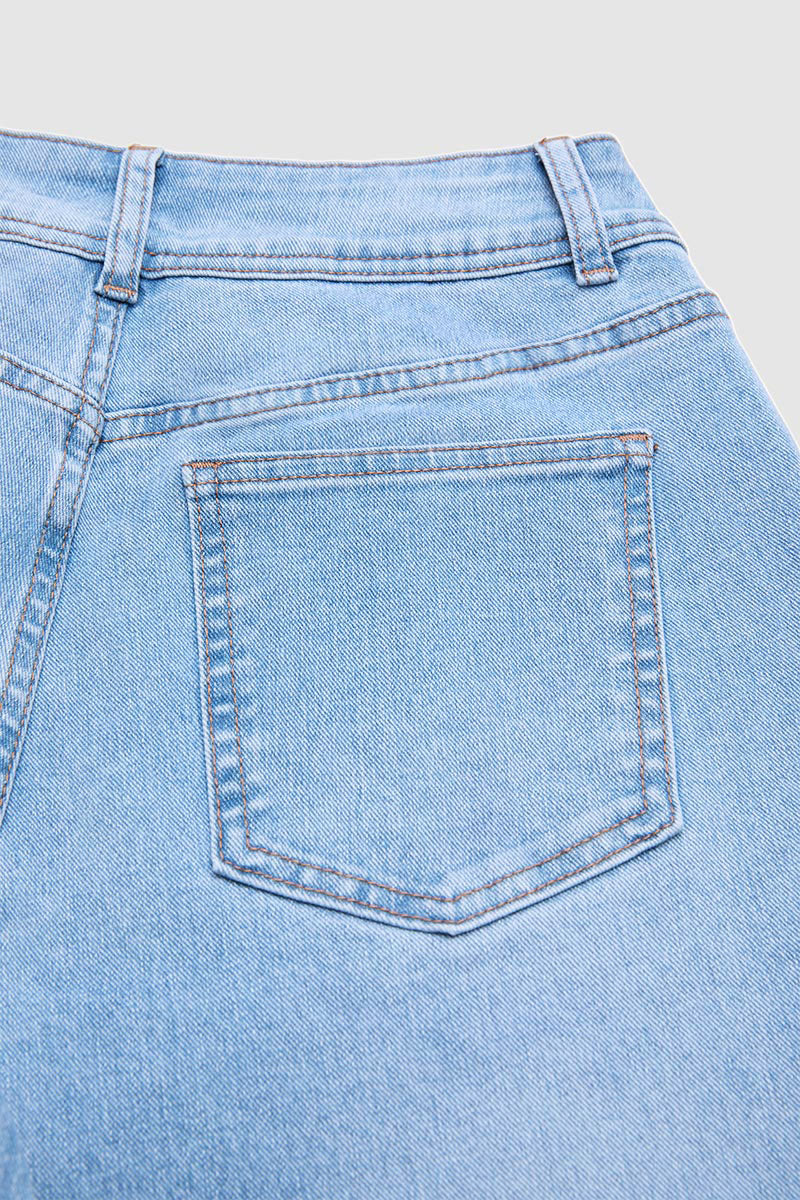 Wash Asymmetrical Stitch Detail Mid Waist Straight Leg Jeans