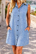 Pocket Front Knee Length Shirt Dress