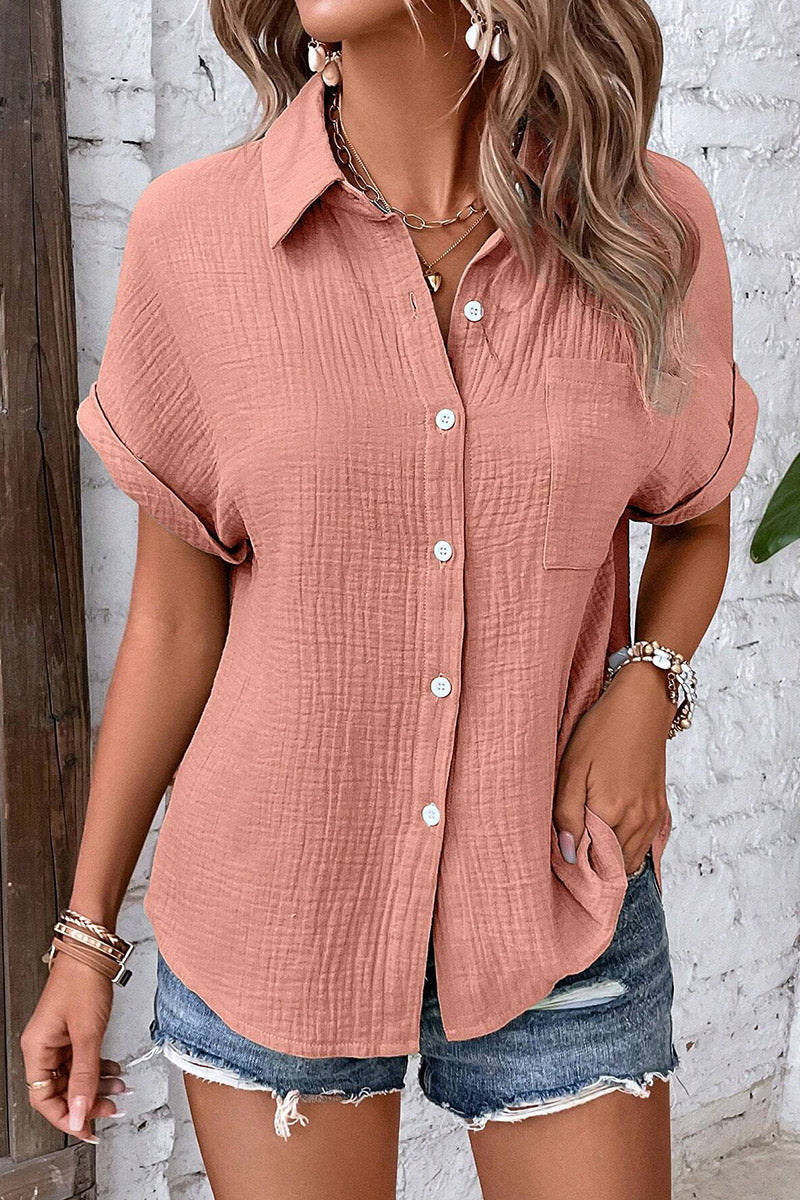 Solid Patch Pocket Roll Sleeve Shirt