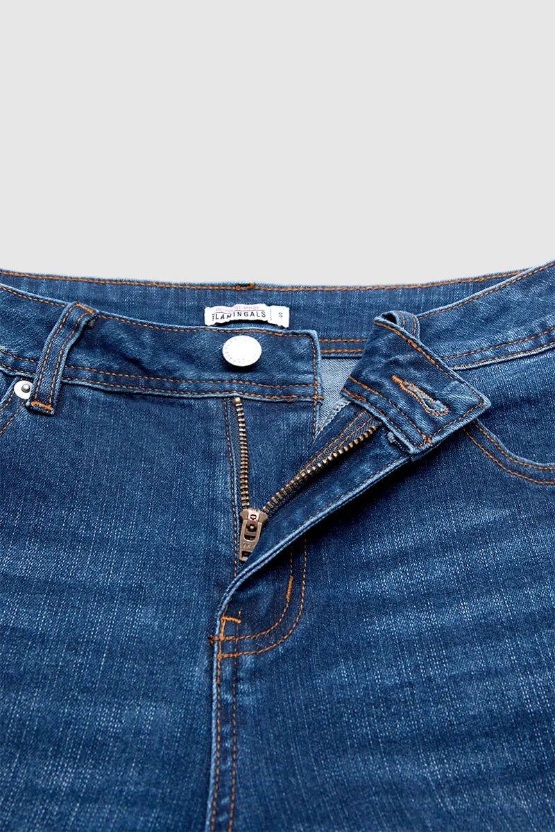 Wash Button Detail Mid Waist Straight Leg Cropped Jeans