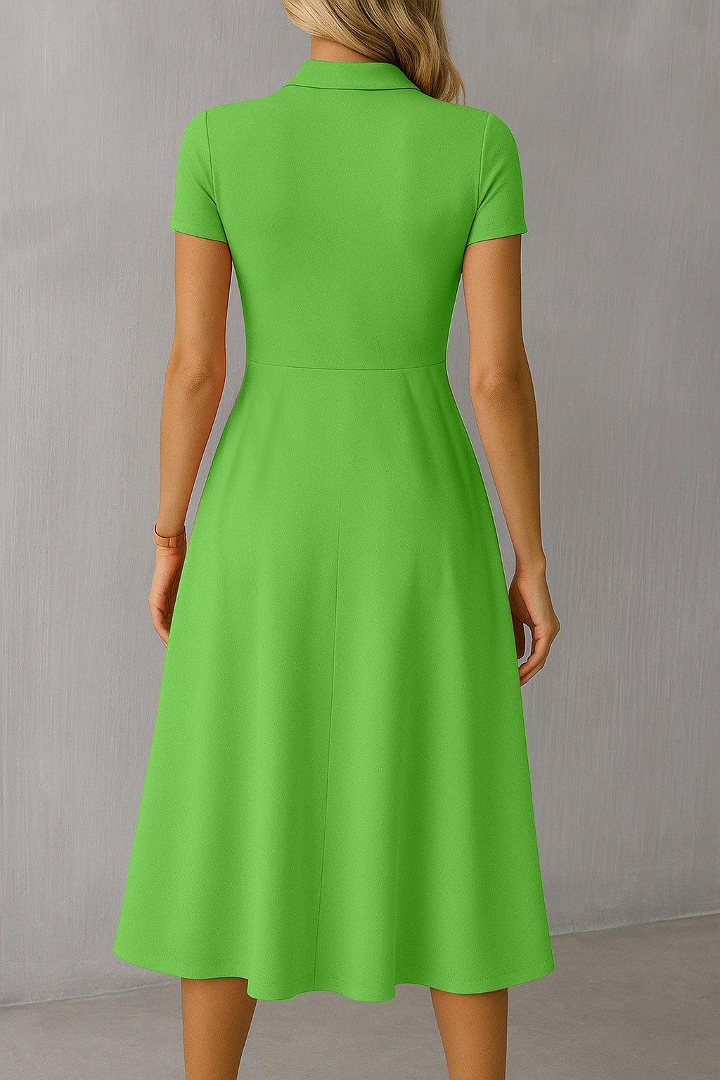 Solid Tie Neck Pleated Midi Dress