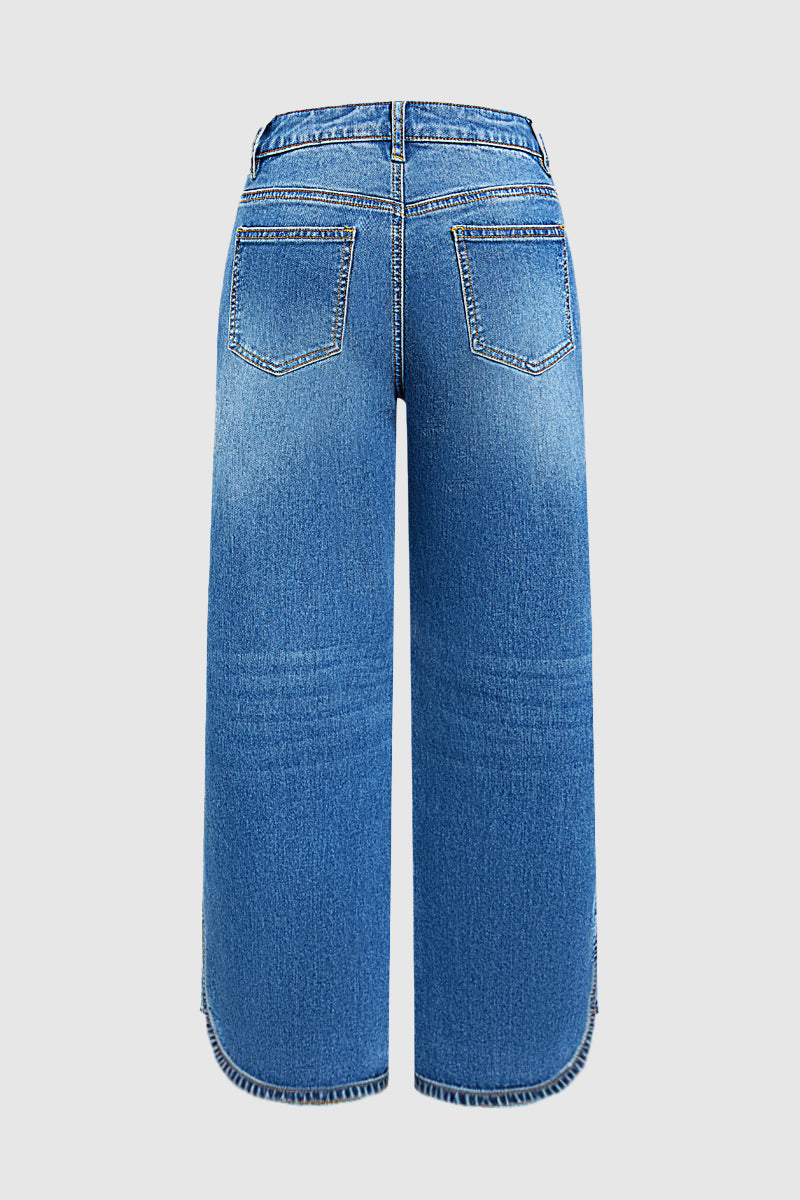Wash Seam Side Split Hem High Rise Wide Leg Jeans