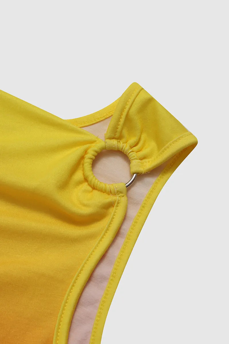 Ombre Ring Linked Cowl Neck Tank Top