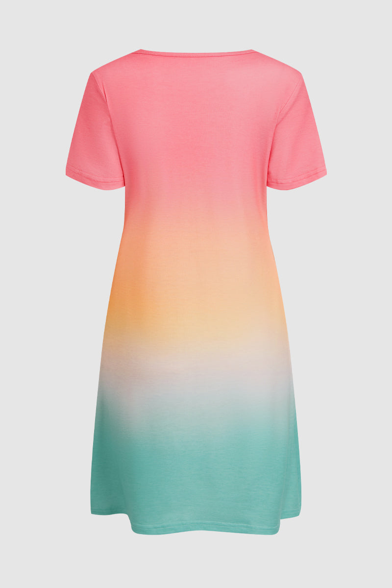 Ombre Round Neck Short Sleeve Short Tee Dress