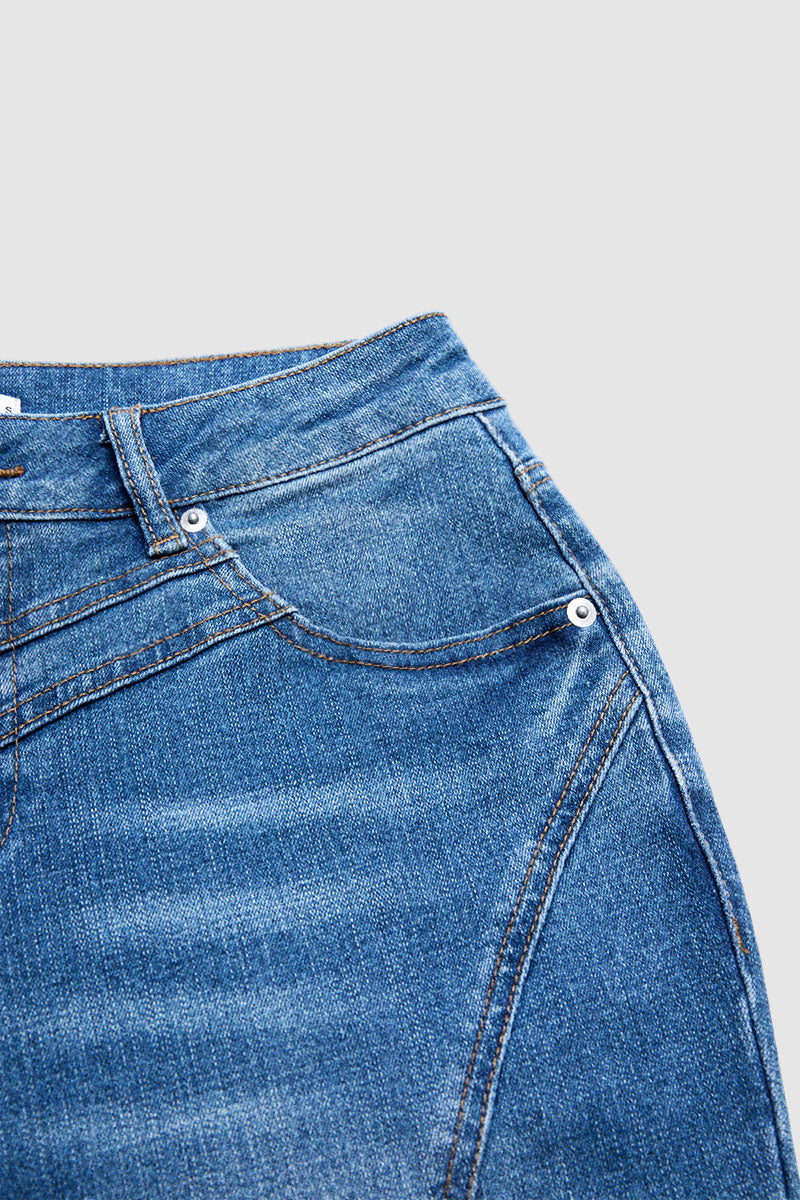 Wash Stitch Detail High Waist Bootcut Jeans Without Belt