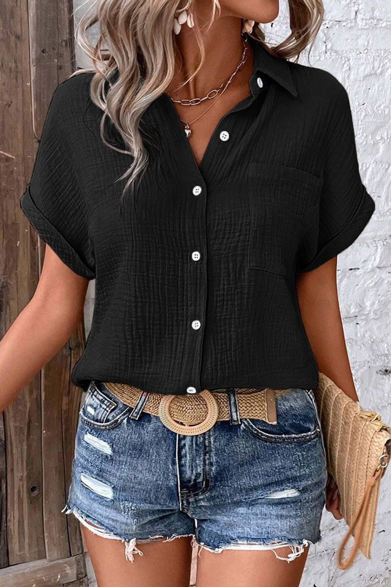 Solid Patch Pocket Roll Sleeve Shirt