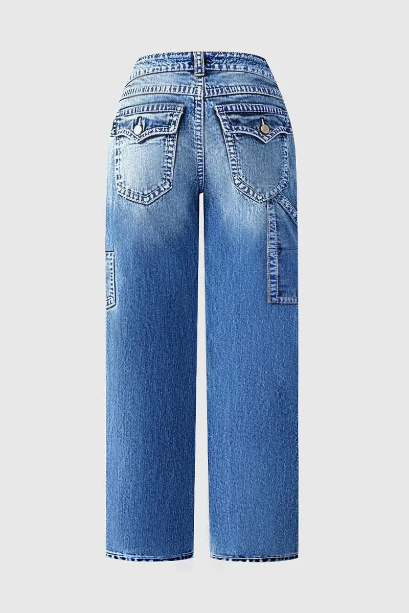 Wash Multi Pocket Mid Rise Straight Leg Jeans
