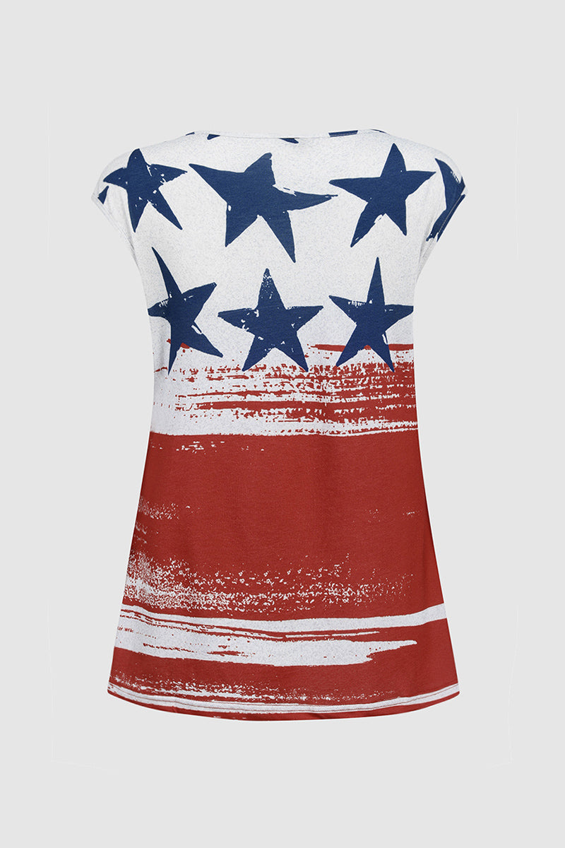 American Flag Print V Neck Tank Top