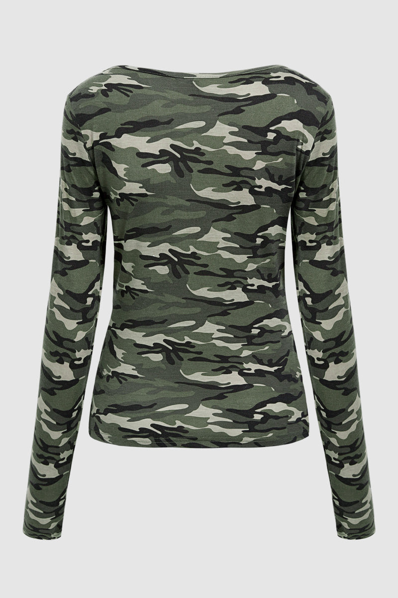 Camo Print Scoop Neck Long Sleeve T-Shirt