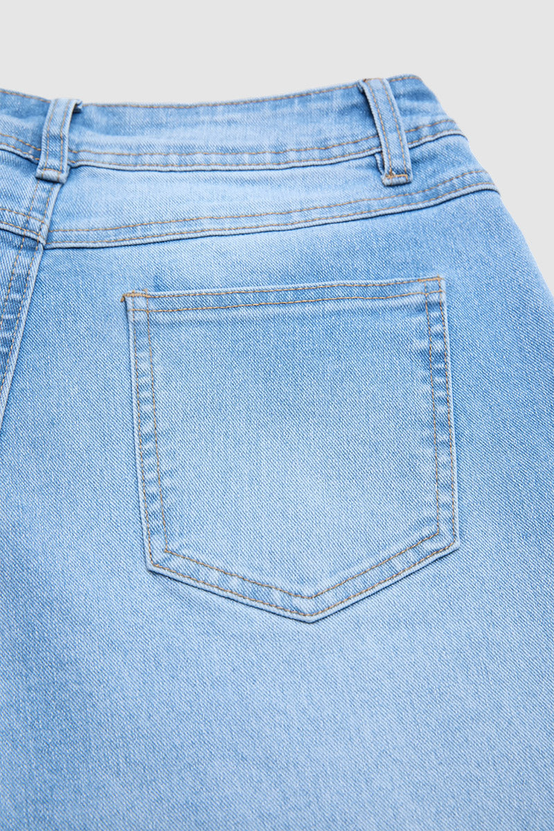 Wash Stitch Detail Mid Waist Straight Leg Jeans