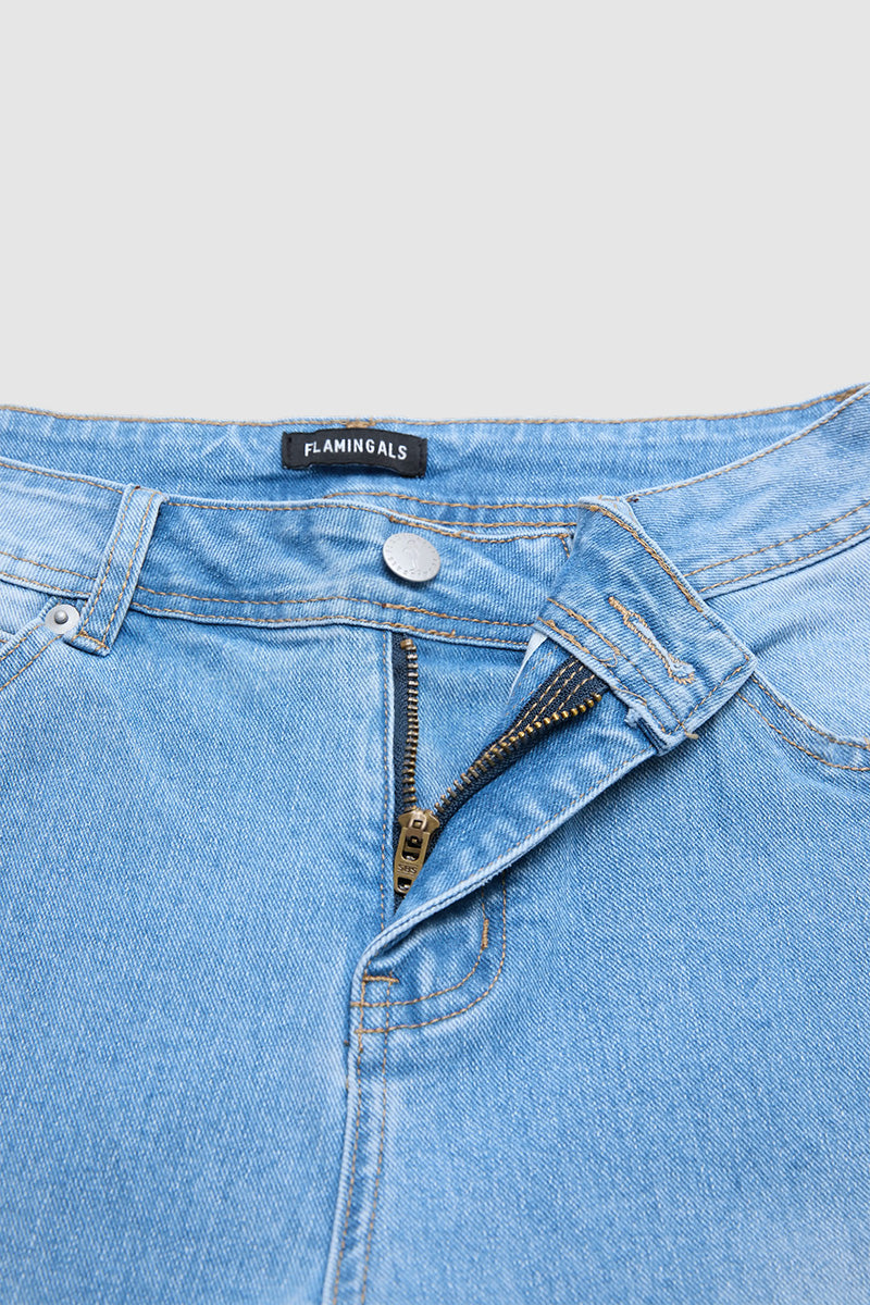 Wash Stitch Detail Mid Waist Straight Leg Jeans