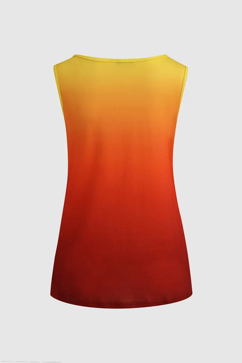 Ombre Ring Linked Cowl Neck Tank Top