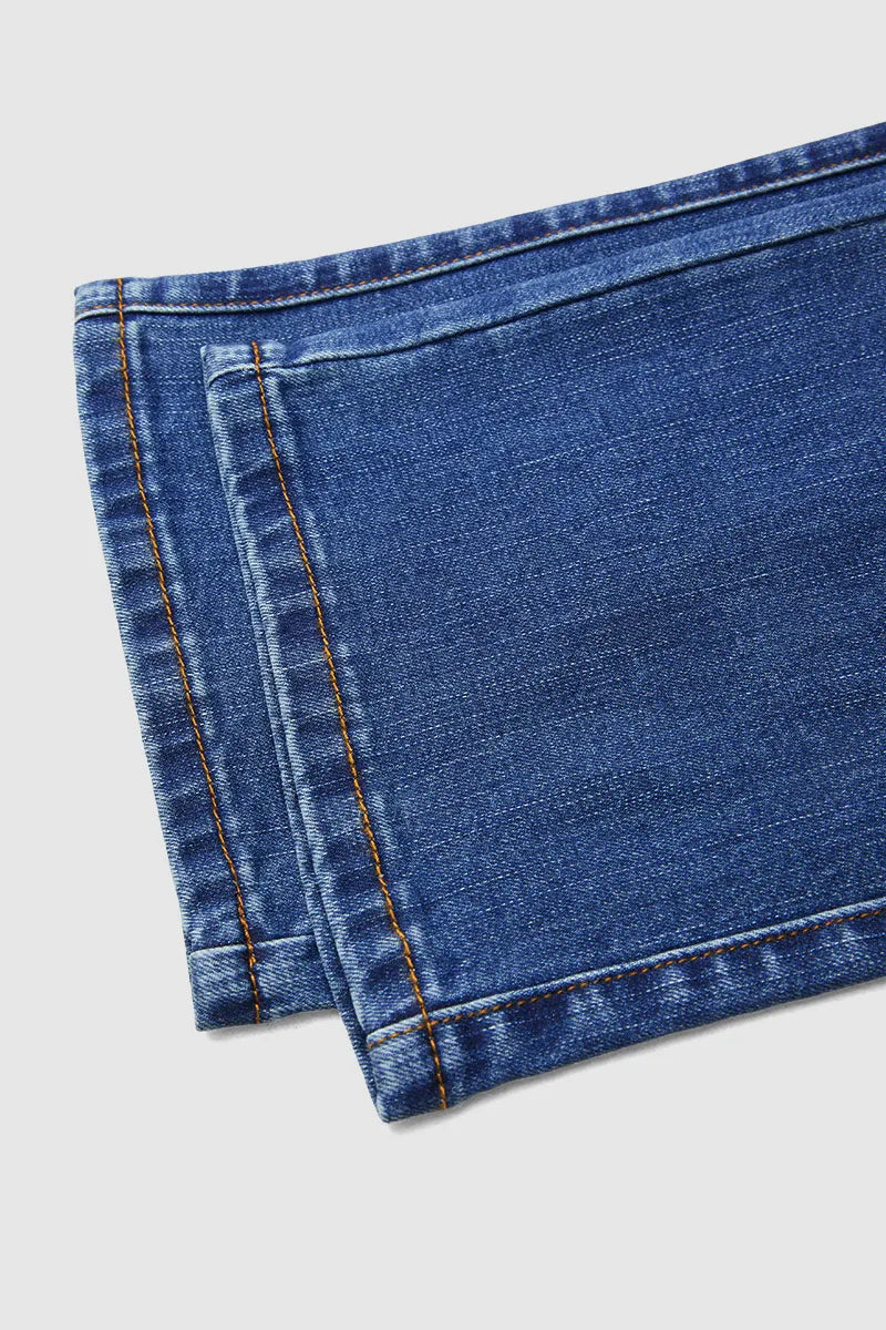 Wash Stitch Detail Button Up High Rise Bootcut Jeans