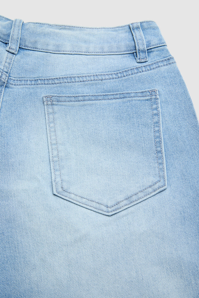 Wash Patch Pocket Stitch Detail Mid Waist Wide Leg Jeans Without Belt