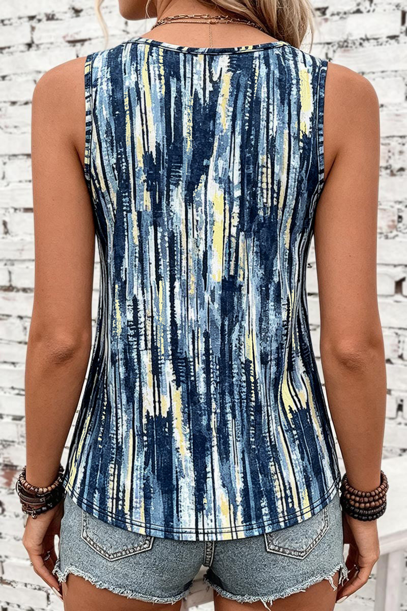 Allover Print Ring Linked Hollow Out V Neck Tank Top
