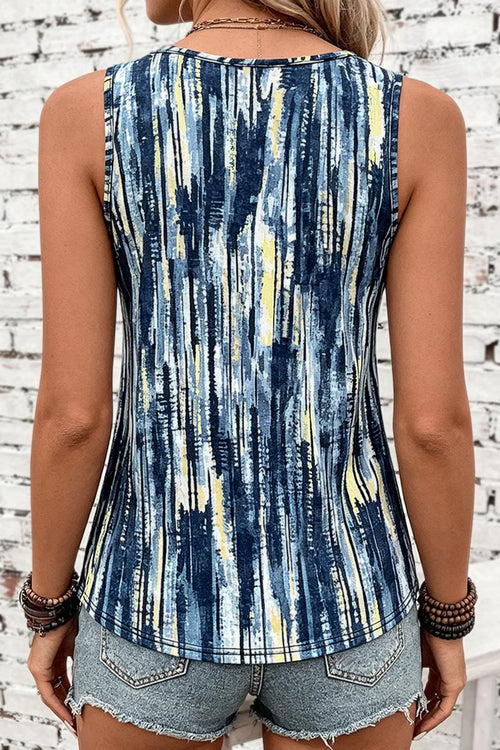 Allover Print Ring Linked Hollow Out V Neck Tank Top