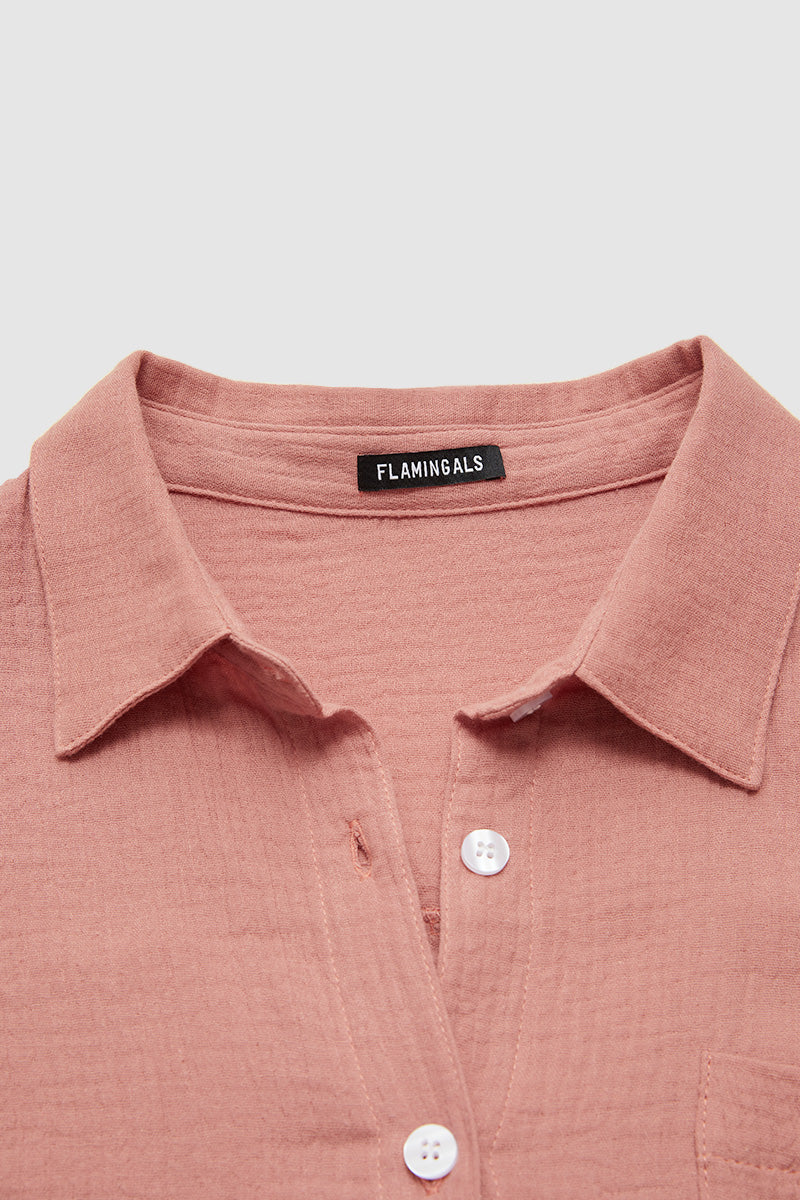 Solid Patch Pocket Roll Sleeve Shirt