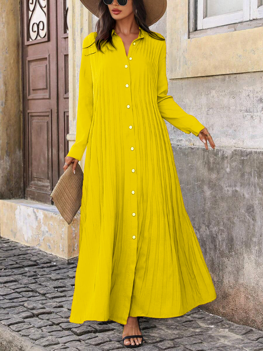 Solid Button Through Pleated Maxi Dress