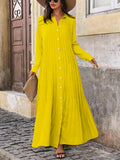 Solid Button Through Pleated Maxi Dress