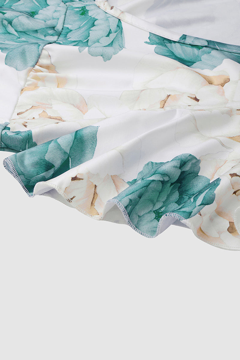 Floral Print Ruffle V Neck Maxi Dress
