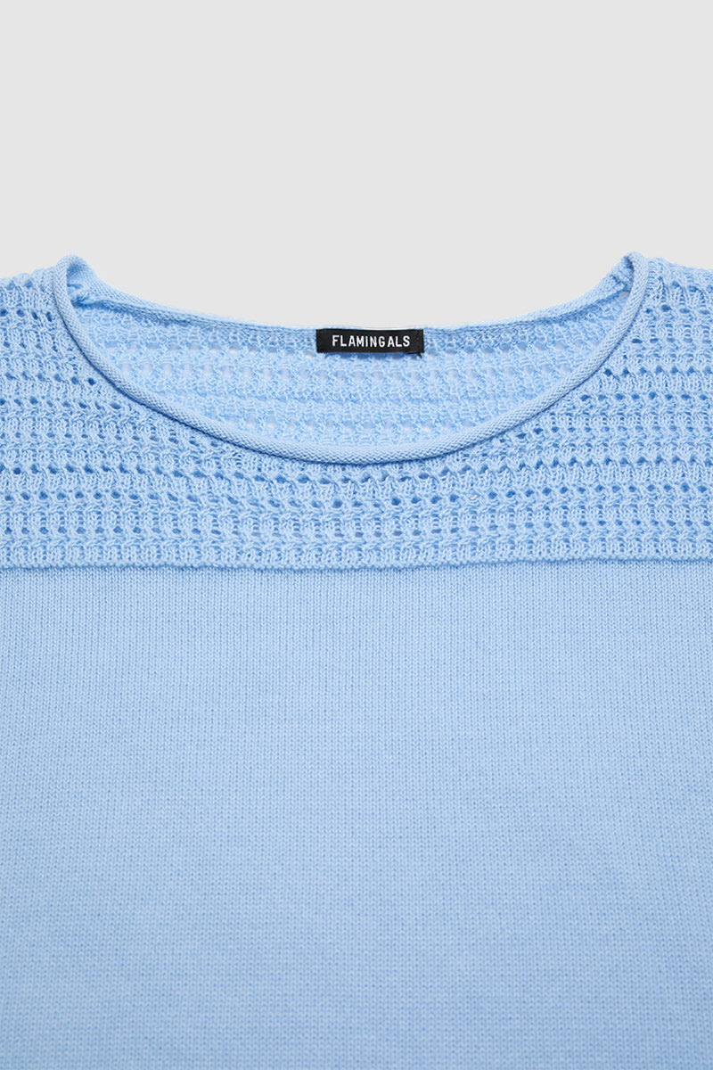 Pointelle Knit Round Neck Long Sleeve Sweater