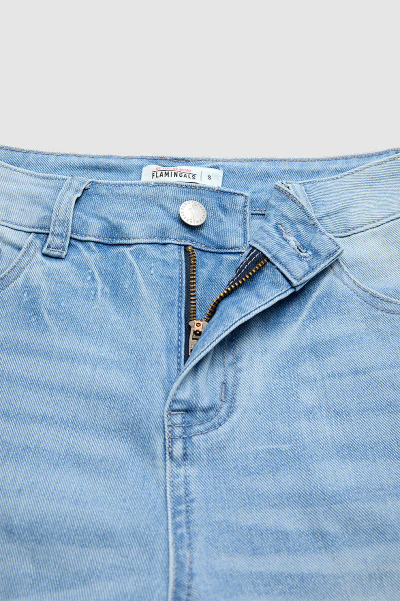 Wash Patch Pocket Stitch Detail Mid Waist Wide Leg Jeans Without Belt